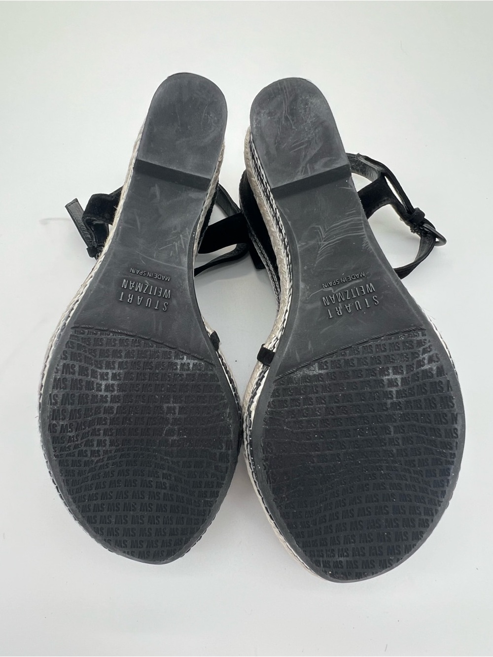Stuart Weitzman Black Suede Espadrille Platform Wedge Sandals size 7.5 - Picture 9 of 10